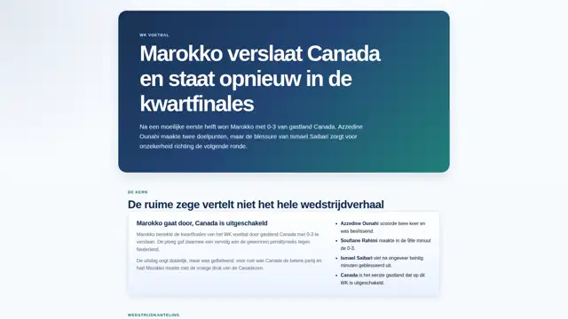 Thumbnail voor Marokko verslaat Canada en staat opnieuw in de kwartfinales